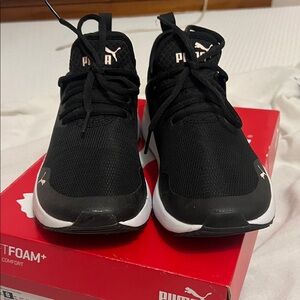 Puma Black Knit Athletic Sneakers with White Soles
